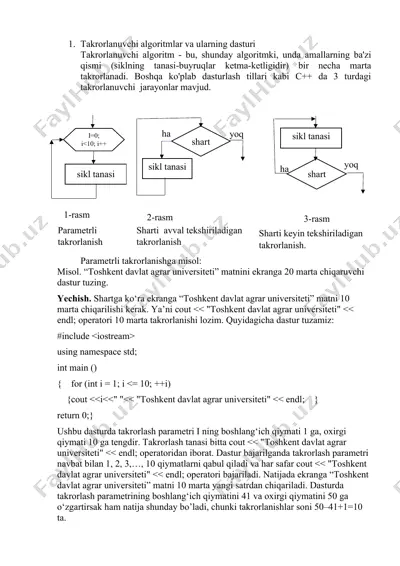 takrorlanuvchi algoritmlar va ularning dasturi — DOCX