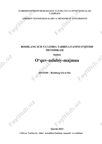 tarbiyaviy ishlar metodikasi fanini o'qitish metodi — DOCX