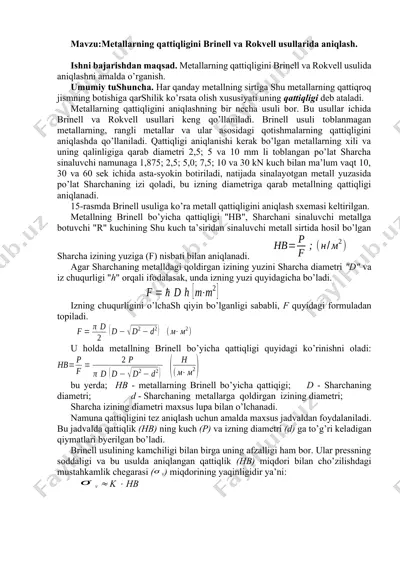 metallarning qattiqligini brinell va rokvell usullarida aniqlash — DOCX