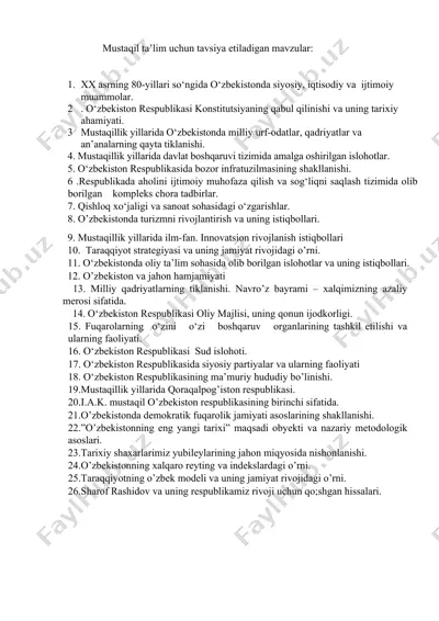 mustaqil ta’lim uchun tavsiya etiladigan mavzular — DOCX