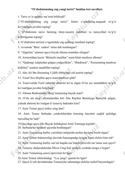 “o‘zbekistonning eng yangi tarixi” fanidan test savollari — DOCX