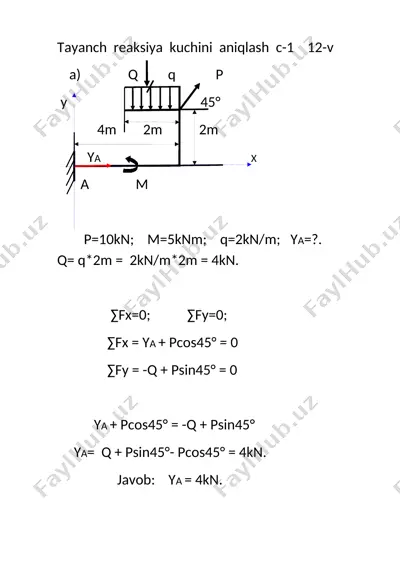 tayanch reaksiya kuchini aniqlash c-1 12-v — DOCX