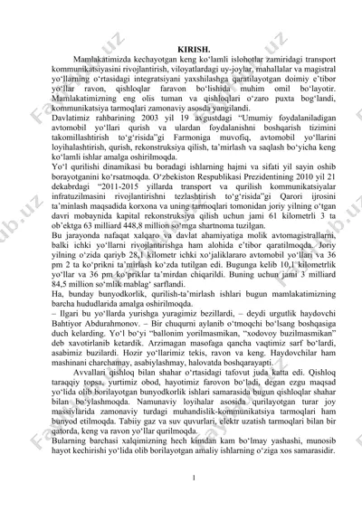 transport kommunikatsiyasini rivojlantirish bo'yicha islohotlar — DOCX