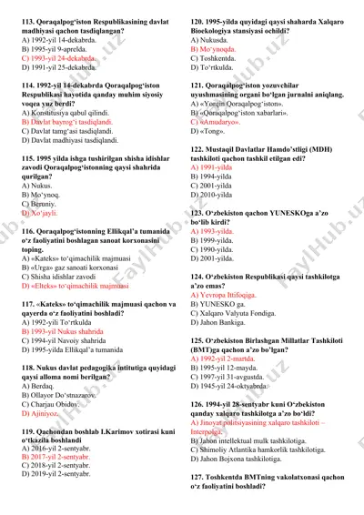 qoraqalpog‘iston respublikasi haqida bo‘lgan test savollari — DOCX