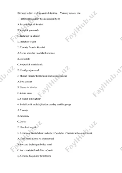 biznesni tashkil etish va yuritish fanidan yakuniy nazorat ishi — DOCX