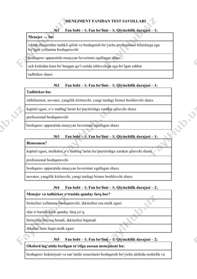 menejment fanidan test savollari — DOCX