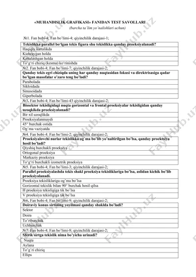 muhandislik grafikasi fanidan test savollari — DOCX