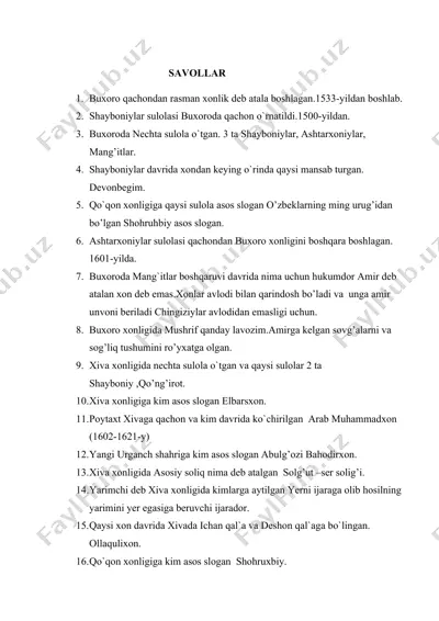 buxoro va xiva xonliklari haqida ma'lumotlar — DOCX
