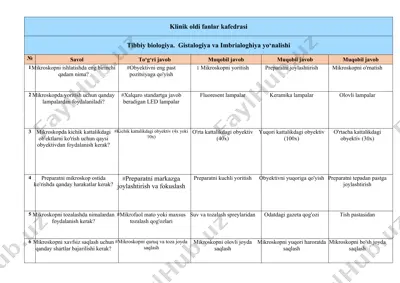 tibbiy biologiya. gistalogiya va imbrialoghiya yo‘nalishi — DOCX