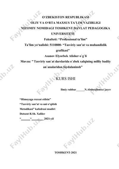 tasviriy san'at darslarida o'zbek xalqining milliy badiiy an'analari — DOCX