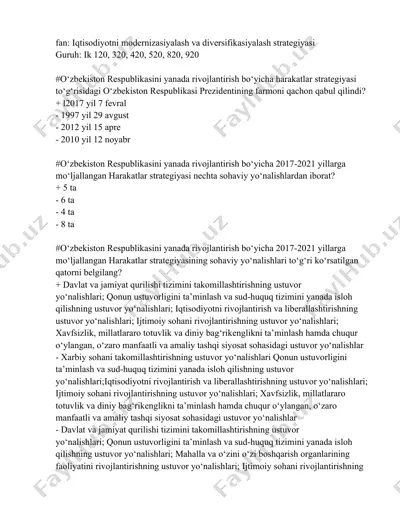 o‘zbekiston respublikasini yanada rivojlantirish bo‘yicha harakatlar strategiyasi — DOCX