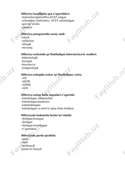 difteriya kasalligida qon o’zgarishlari — DOCX