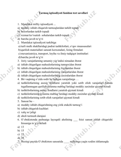 tarmoq iqtisodiyoti fanidan test savollari — DOCX