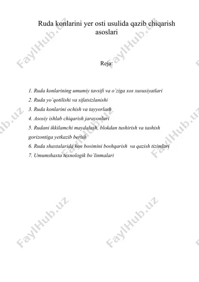 ruda konlarini yer osti usulida qazib chiqarish asoslari — DOC