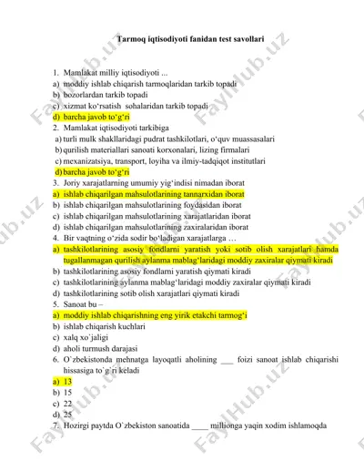 tarmoq iqtisodiyoti fanidan test savollari — DOCX