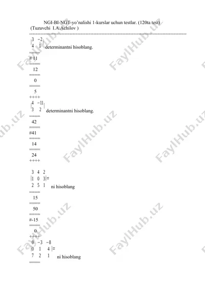 ngi-bi-ngt-yo’nalishi 1-kurslar uchun testlar (120ta test) — DOCX
