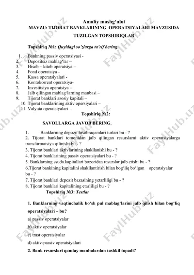 tijorat banklarining operatsiyalari — DOCX