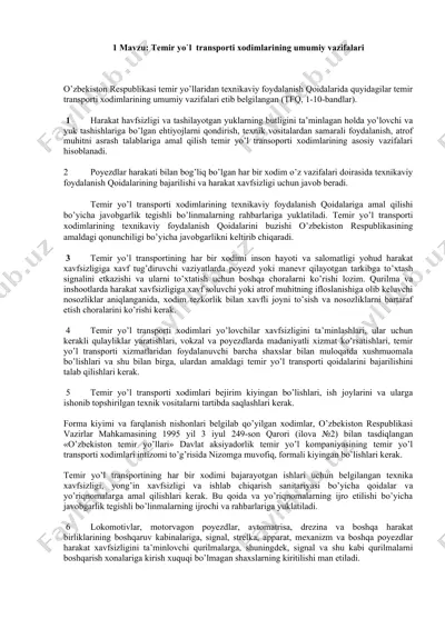 temir yo'l transporti xodimlarining umumiy vazifalari — DOC