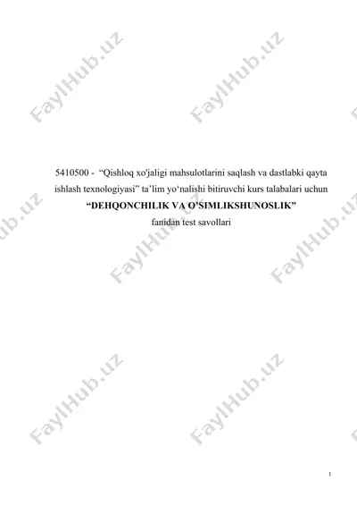 qishloq xo'jaligi mahsulotlarini saqlash va dastlabki qayta ishlash texnologiyasi — DOC