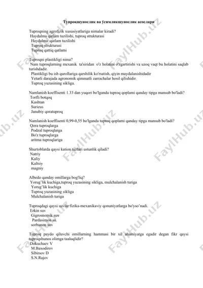 tuproqshunoslik va o'simlikshunoslik asoslari — DOC