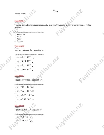 kimyo test savollari — DOCX