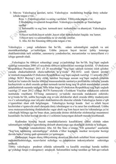 valeologiya asoslari, tarixi — DOCX
