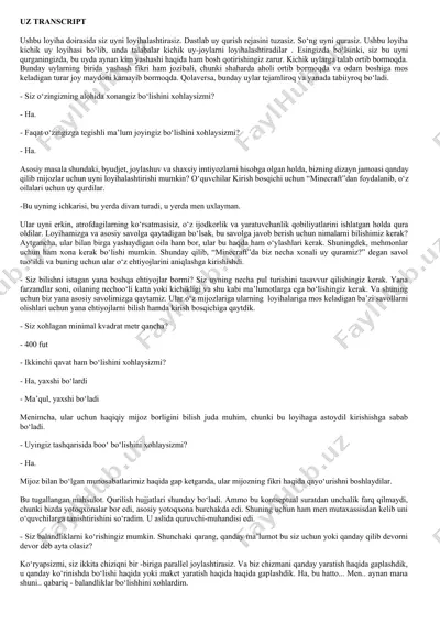 kichik uy loyihalashtirish kiti — DOCX