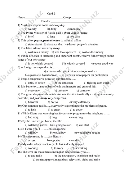 test savollari — DOCX