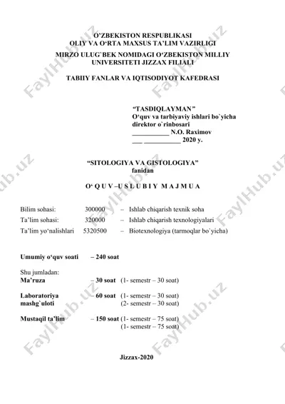 sitologiya va gistologiya fanining o'quv-uslubiy majmua — DOCX