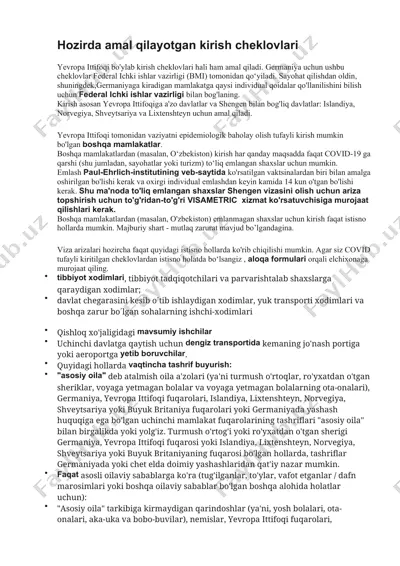 kirish cheklovlari yevropa ittifoqi bo'ylab — DOCX