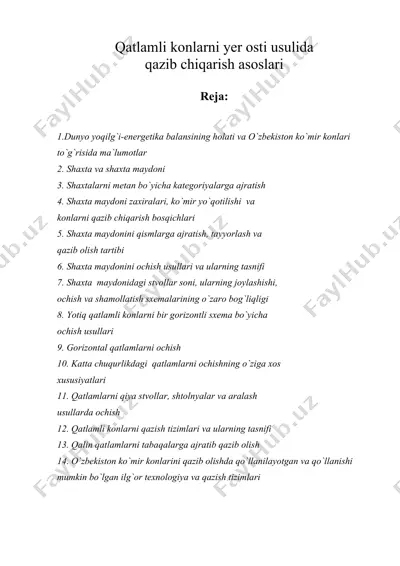 qatlamli konlarni yer osti usulida qazib chiqarish asoslari — DOC