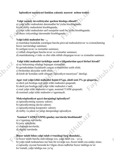 iqtisodiyot nazariyasi fanidan yakuniy nazorat  uchun testlar — DOCX