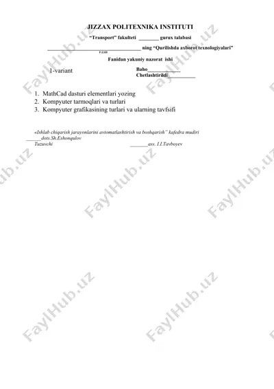 transport fakulteti talaba nazorat ishi — DOCX