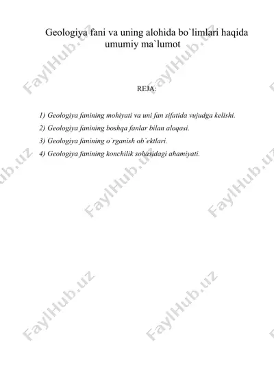 geologiya fani va uning alohida bo'limlari haqida umumiy ma'lumot — DOC