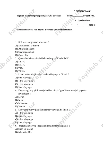 integrallashgan ingliz tili kursi nazorat testi — DOCX