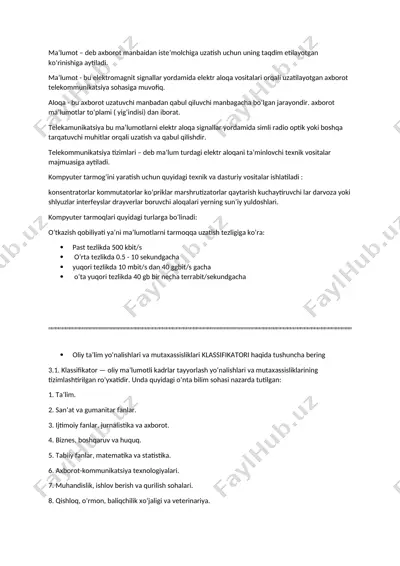 telekommunikatsiya tizimlari — DOCX