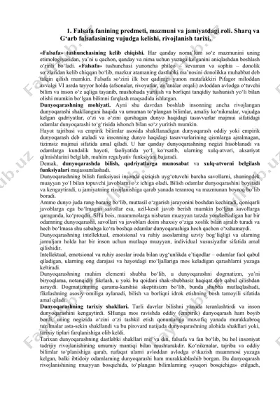 falsafa fanining predmeti, mazmuni va jamiyatdagi roli — DOCX