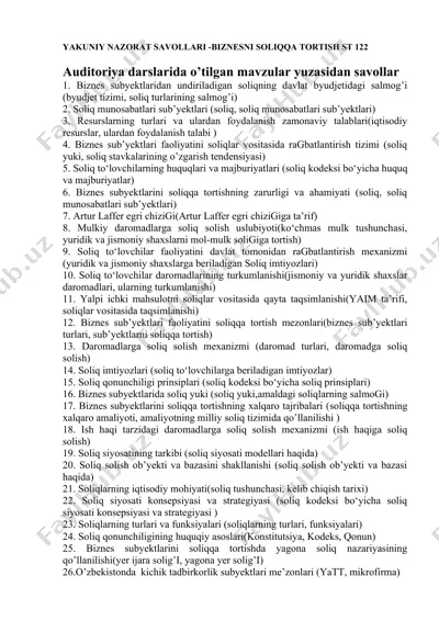 yakuniy nazorat savollari - biznesni soliqqa tortish st 122 — DOC
