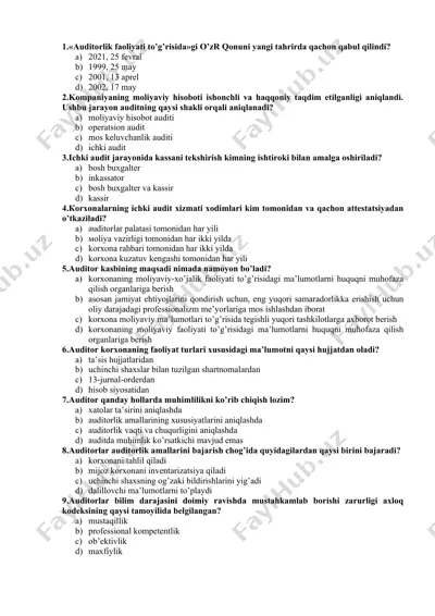 auditorlik faoliyati haqida savollar va javoblar — DOC