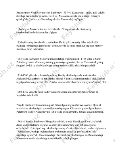 rus me'mori vasiliy ivanovich bazhenovning hayoti — DOCX