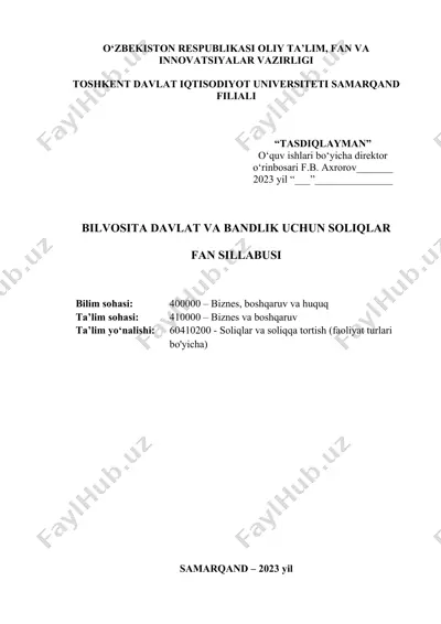 fan sillabusi "bilvosita davlat va bandlik uchun soliqlar" — DOCX