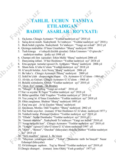 badiiy asarlar ro’yxati — DOCX