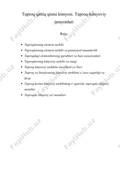 tuproq qattiq qismi kimyosi. tuproq-kimyoviy jarayonlari — DOCX