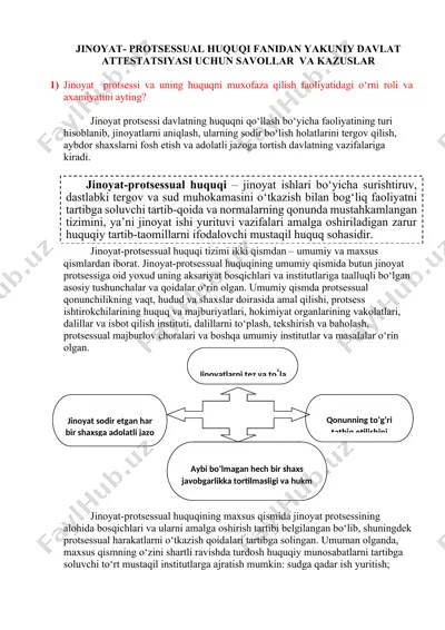 jinoyat- protsessual huquqi fanidan yakuniy davlat attestatsiyasi uchun savollar va kazuslar — DOCX