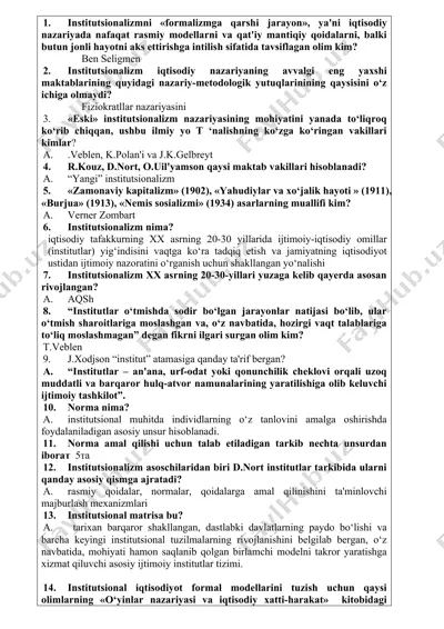 institutsionalizm haqida ma'lumotlar — DOCX
