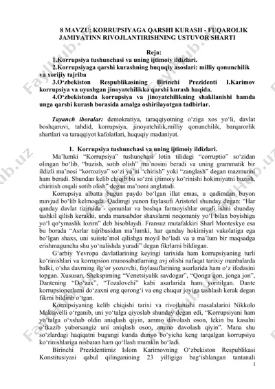 korrupsiyaga qarshi kurash - fuqarolik jamiyatin rivojlantirishning ustuvor sharti — DOCX