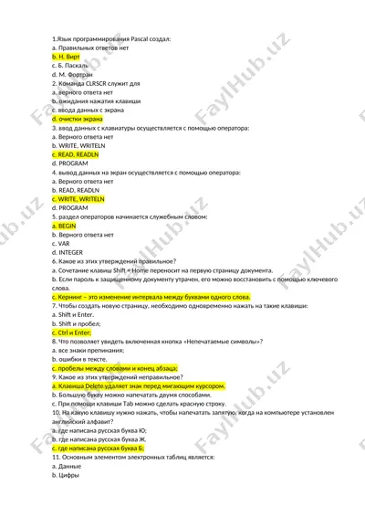 yazik dasturlash tili test savollari — DOCX