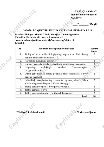 2024-2025 o‘quv yili uchun kalendar-tematik reja — DOCX
