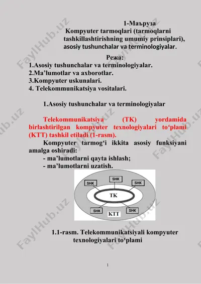 kompyuter tarmoqlari (tarmoqlarni tashkillashtirishning umumiy prinsiplari) — DOCX