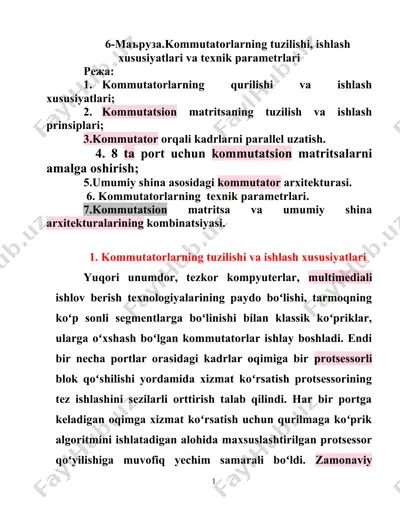 kommutatorlarning tuzilishi, ishlash xususiyatlari va texnik parametrlari — DOCX